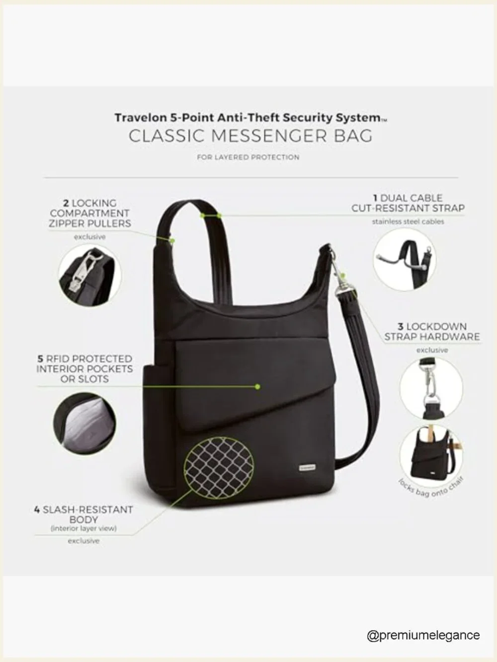 Anti-Theft Messenger Bag with RFID Blocking & Locking Zippers